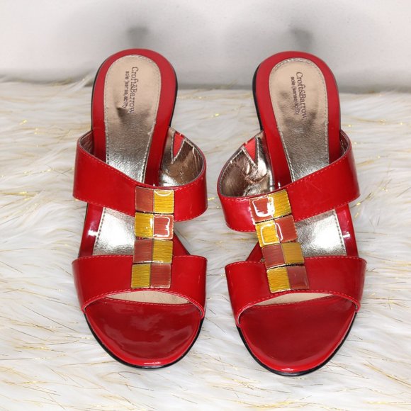 Shiny Red & Gold Heel Sandals - Picture 4 of 5